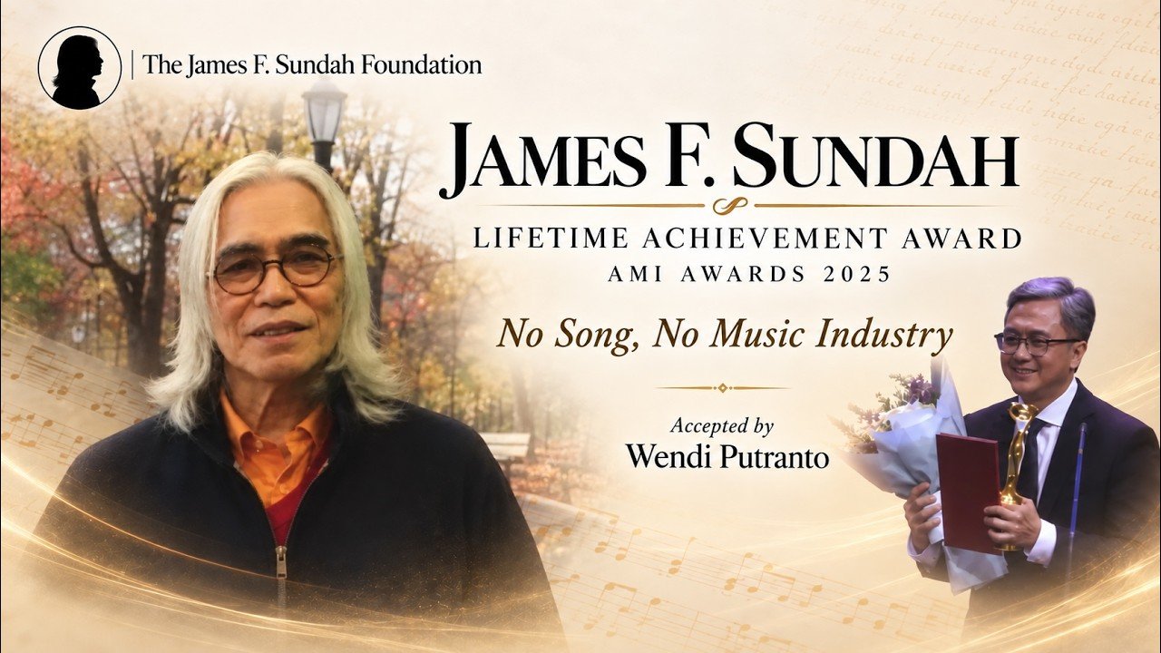 James F. Sundah — Lifetime Achievement Award at AMI Awards 2025, accepted by Wendi Putranto